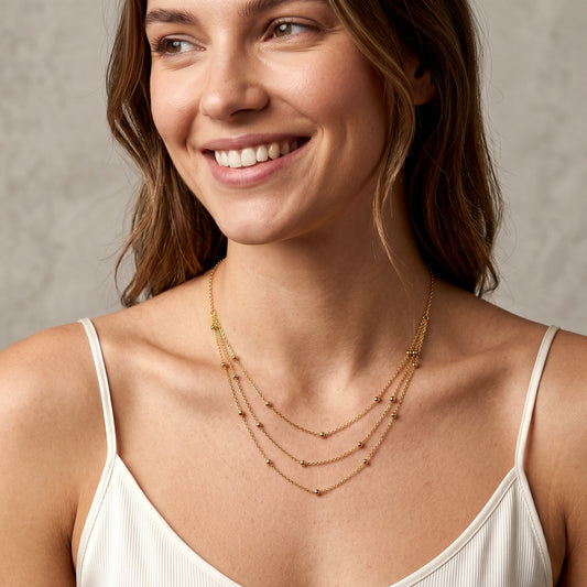 Triple Layer Bead Chain Necklace