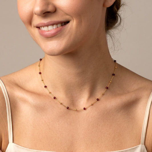Crimson Beaded Chain Necklace