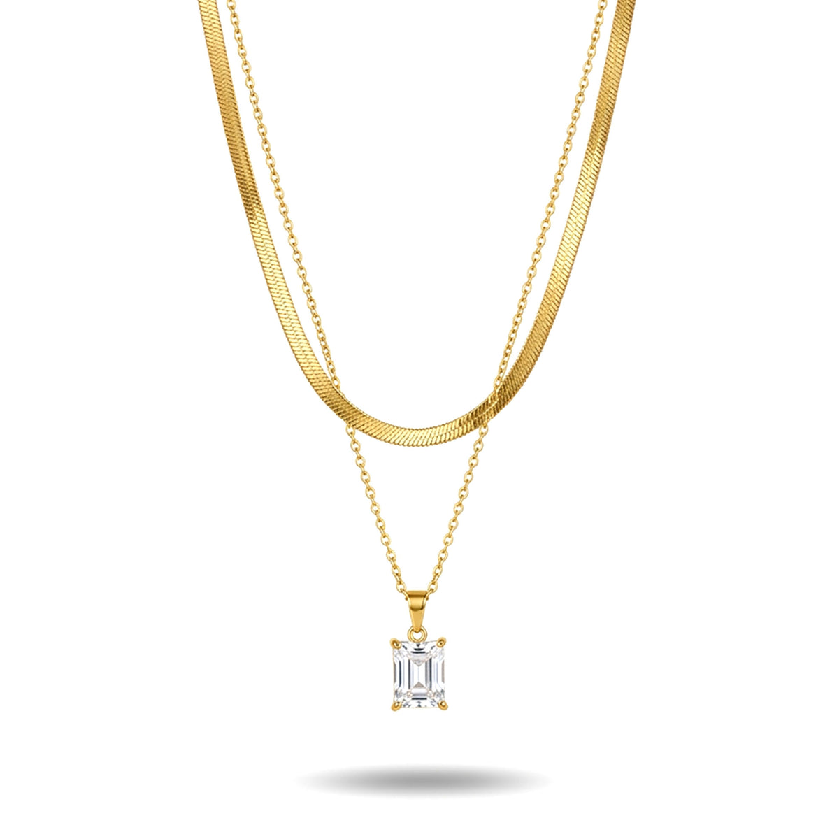 Emerald Cut Layered Necklace