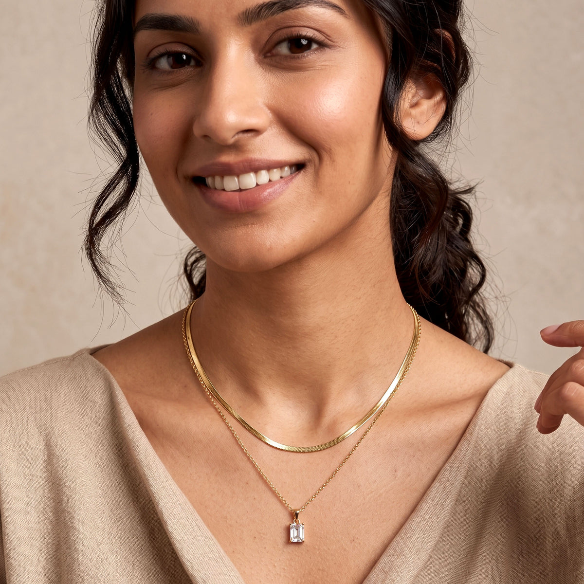 Emerald Cut Layered Necklace