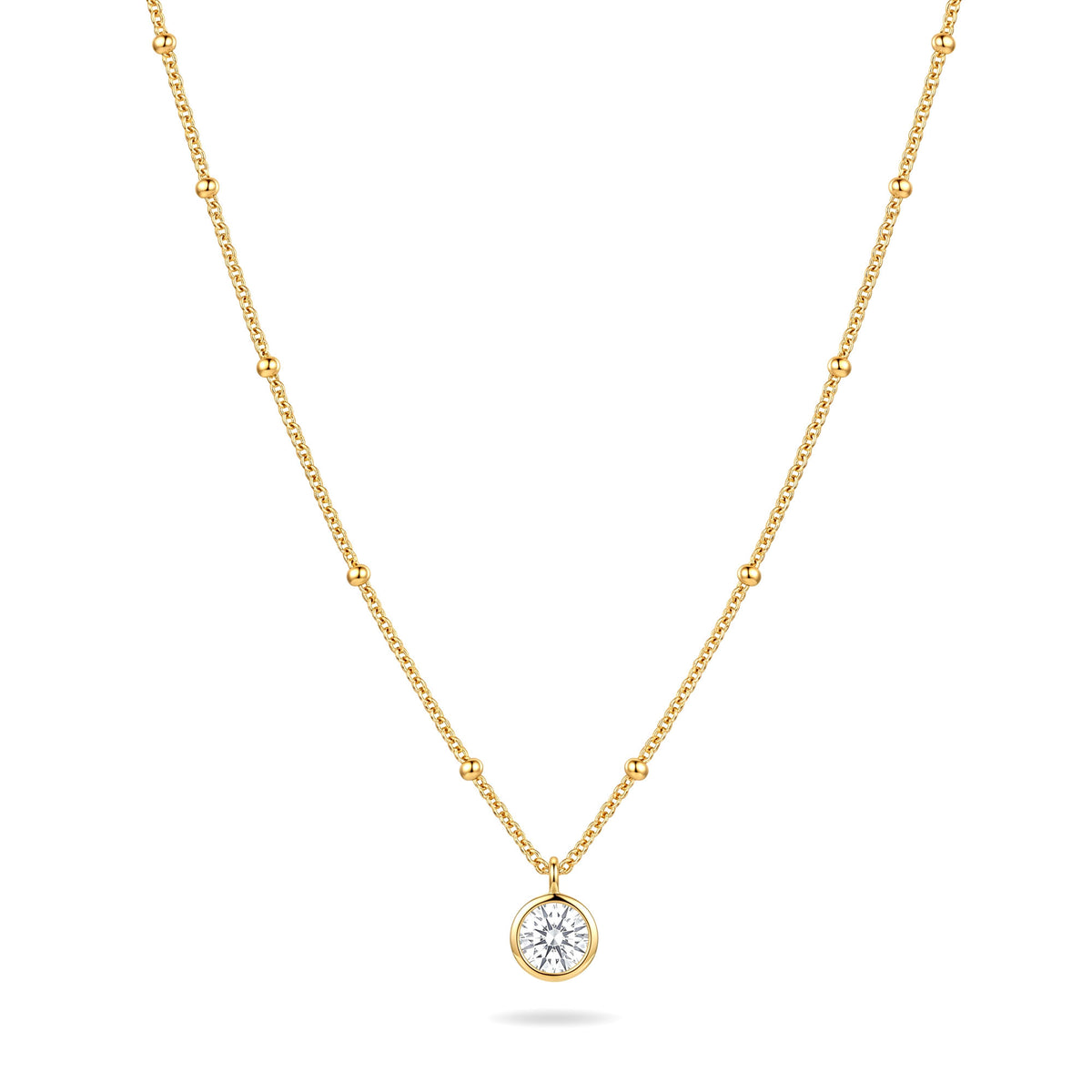 Golden Beaded Solitaire Necklace