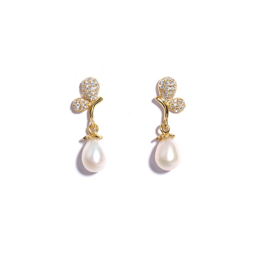Butterfly Pearl Drop Earrings