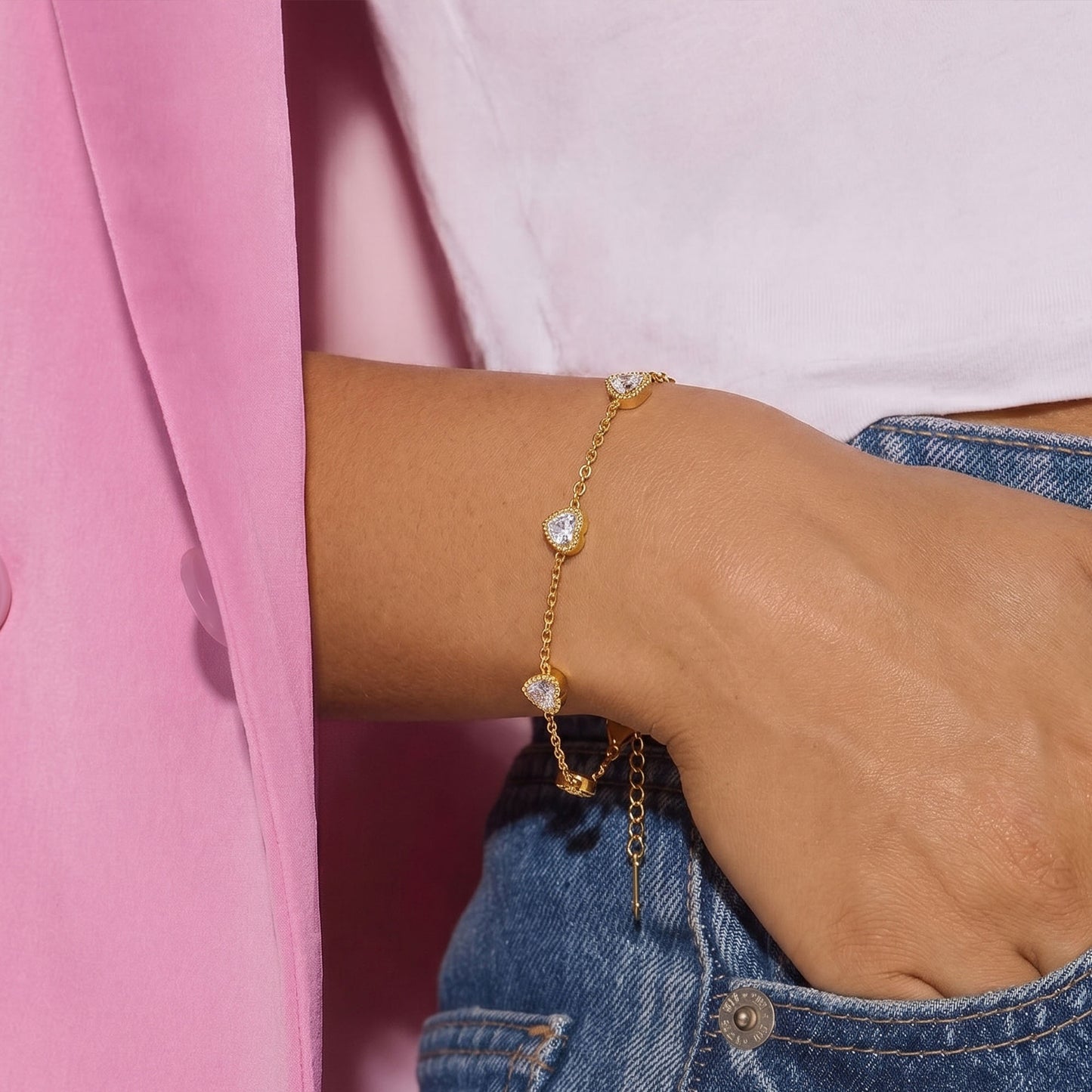 Crystal Heart Charm Bracelet