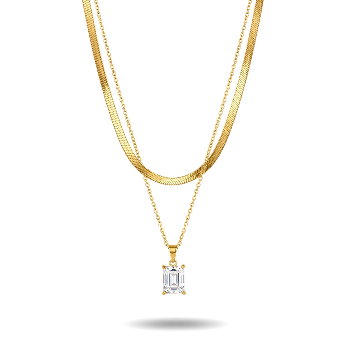 Emerald Cut Layered Necklace