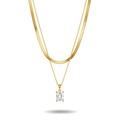 Emerald Cut Layered Necklace