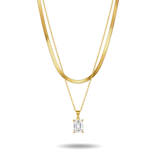 Emerald Cut Layered Necklace