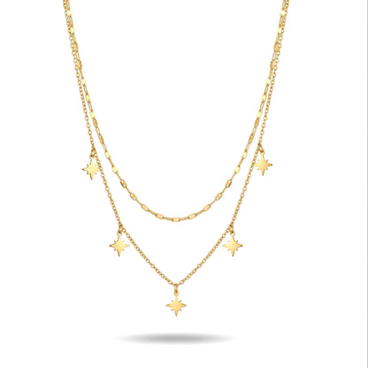 Gold necklace with star pendants on a white background