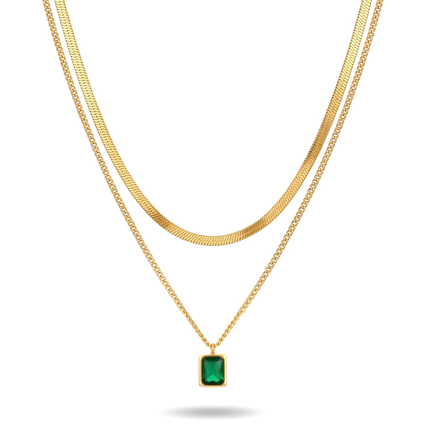 Green Solitaire Layered Necklace