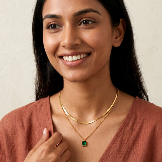 Green Solitaire Layered Necklace