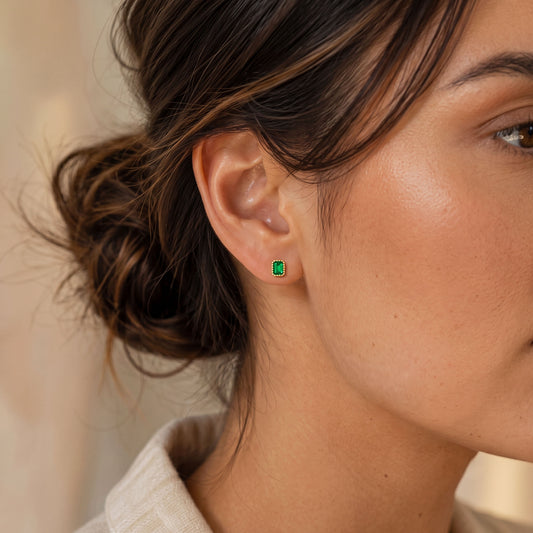 Mini Emerald Frame Studs