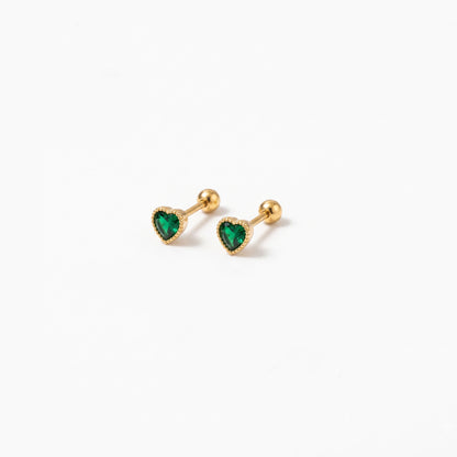 Mini Emerald Heart Studs- 4mm