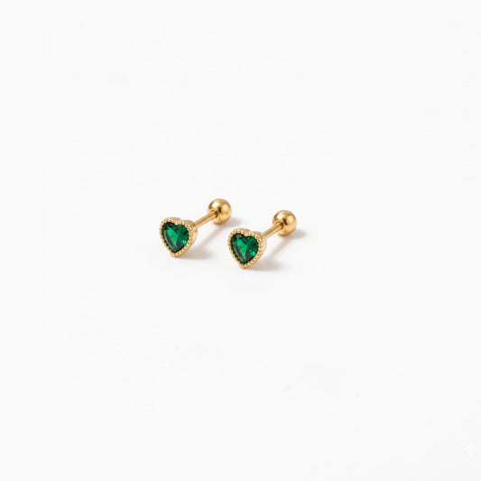 Mini Emerald Heart Studs- 4mm