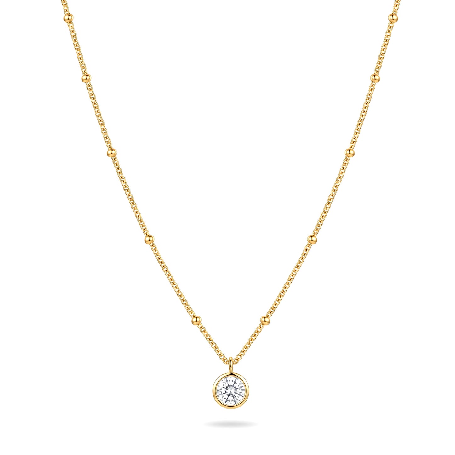 Golden Beaded Solitaire Necklace