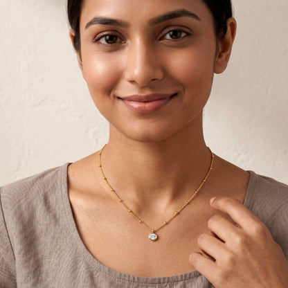 Golden Beaded Solitaire Necklace