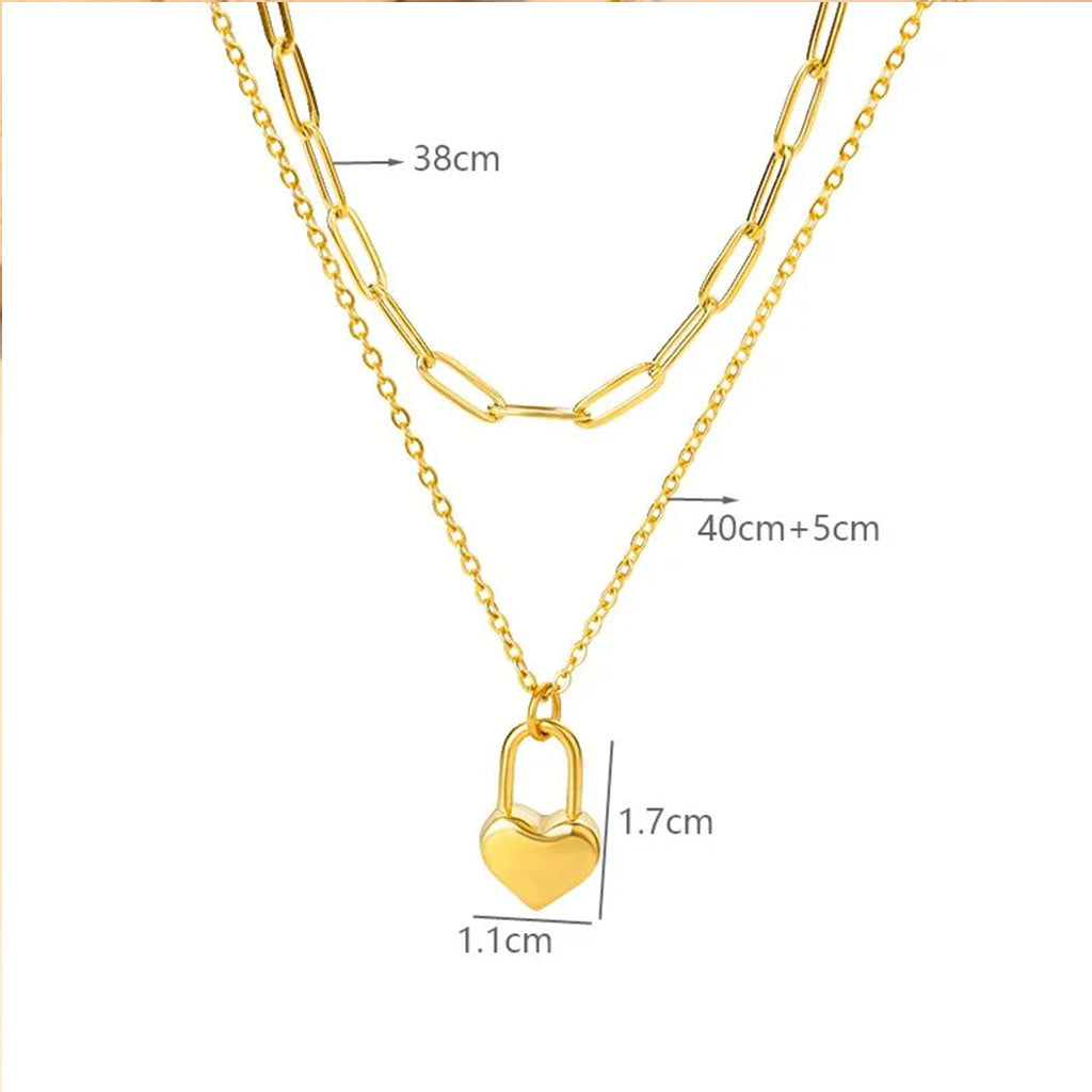 Heartlock Double Chain Necklace