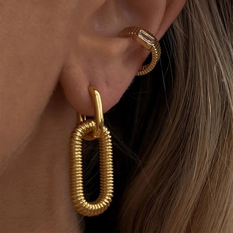 Chunky Ribbed Link Drop Earrings
