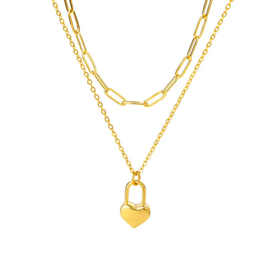 Heartlock Double Chain Necklace