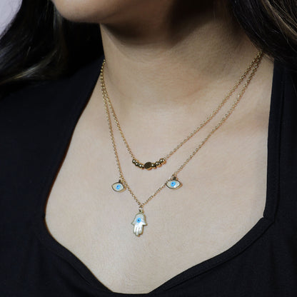 Double Layer Hamsa-Evil Eye Necklace