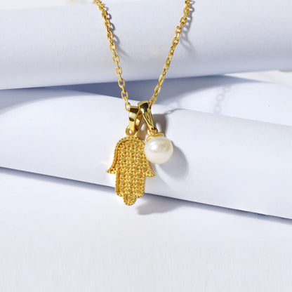 Hamsa Pearl Necklace
