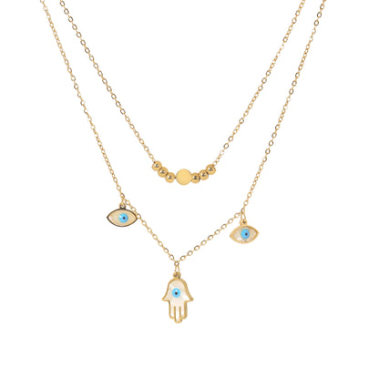 Double Layer Hamsa-Evil Eye Necklace
