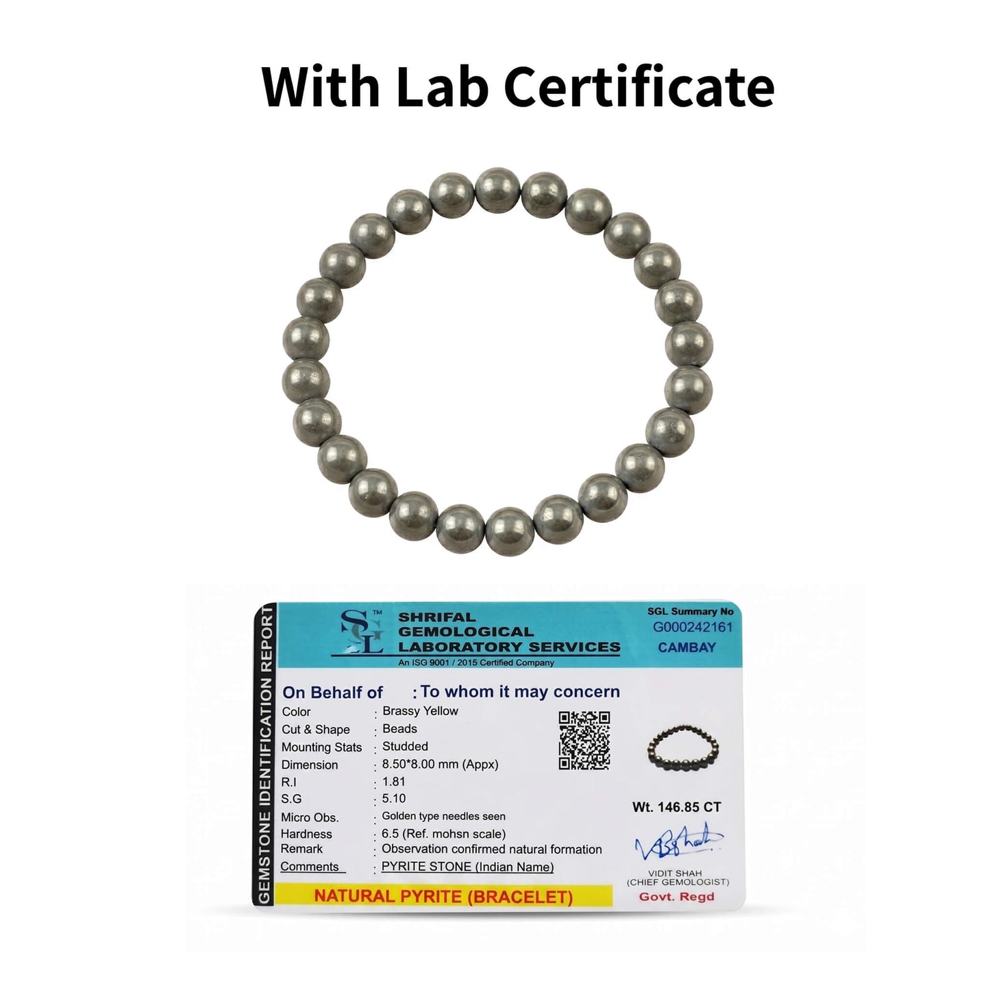 Natural Pyrite Bracelet with Lab Certificate